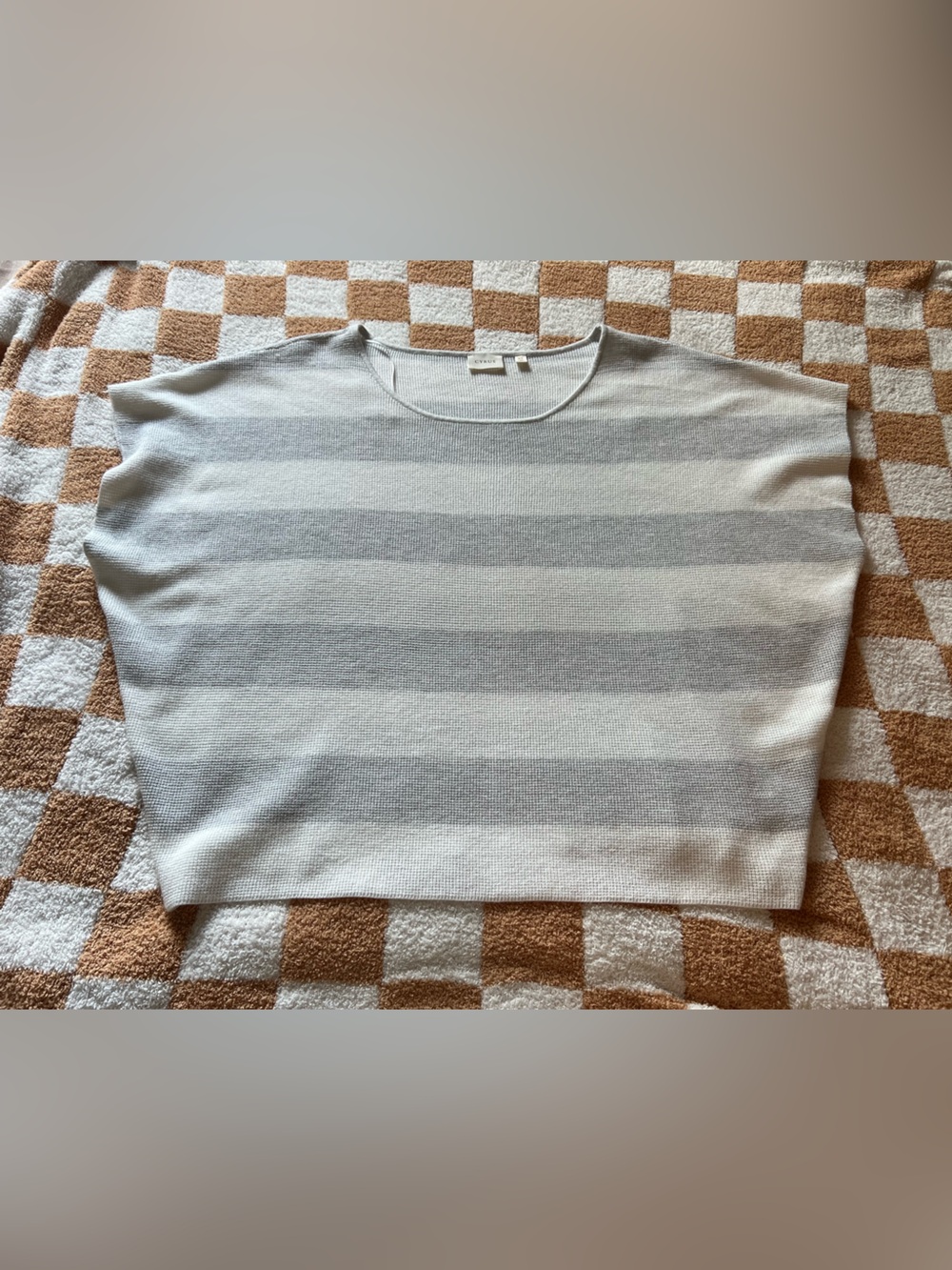 Cyrus Gray and White Striped Crewneck Top